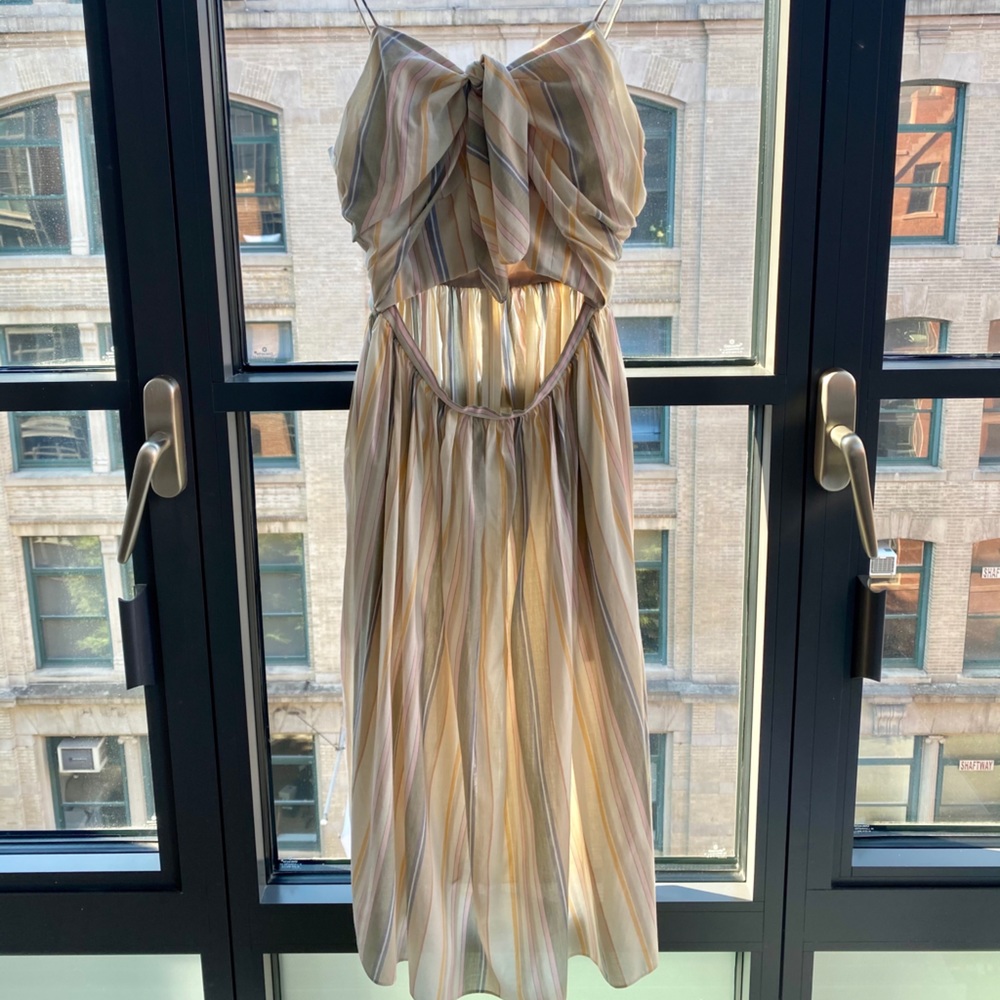 Multi-Color Cut Out Midi Dress, with Bow & Pockets